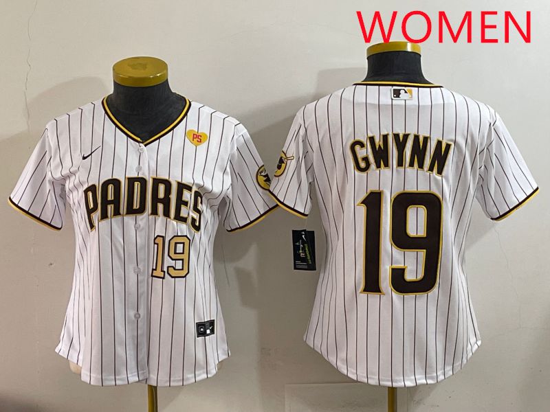 Women San Diego Padres #19 Gwynn White Stripe Game 2025 Nike MLB Jersey style 6->youth mlb jersey->Youth Jersey